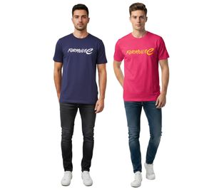 Formula E Herren T-Shirt nachhaltiges Baumwoll-Shirt mit Formula E Logo Sommer-Shirt Motorsport in Blau oder Pink/Gelb