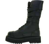 Markante Brandit Unisex Plateau Phantom Buckle Boots Echtleder Stiefel mit Stahlkappe Schnür-Boots 2. Wahl – kleine Schönheitsfehler 9075-2 Schwarz