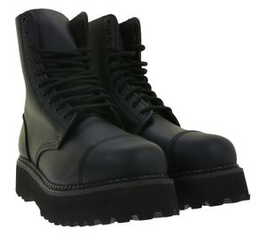 Timeless unisex Brandit Phantom genuine leather boots with a distinctive platform sole; military-style ranger boots/lace-up boots. Second-choice item – minor cosmetic imperfections. Color: Black (9072-2).