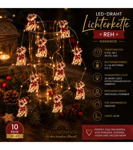 Guirlande lumineuse étanche LICHTMOMENTE en forme de cerf avec minuterie, 2,2 mètres, 20 micro-LED blanc chaud, fil LED argenté 9843451