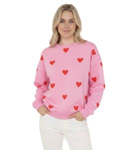 Sweat-shirt pour femme ZWILLINGSHERZ à motif cœurs – Pull d'hiver à col rond (47056-22 Rose/Rouge)