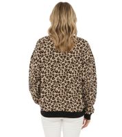 Pull pour femme ZWILLINGSHERZ style sweat à motif léopard – Motif animalier intégral, col rond, pull d'hiver (47053-29 Beige/Noir)