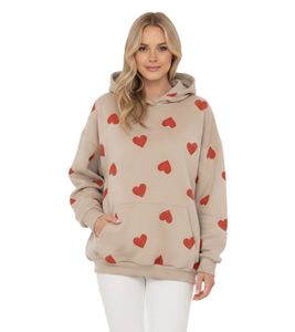 Sweat à capuche pour femme ZWILLINGSHERZ avec motif cœurs – Sweat confortable avec poche (47055-29 Beige/Rouge)