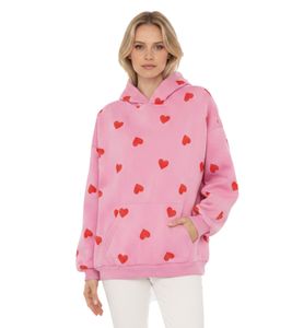 Sweat à capuche pour femme ZWILLINGSHERZ avec motif cœurs – Sweat douillet avec poche 47055-22 Rose/Rouge