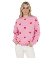 Maglione da donna ZWILLINGSHERZ stile felpa con stampa a cuori – Pullover invernale a girocollo (Modello 47056: Beige/Rosso o Rosa/Rosso)