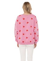 Maglione da donna ZWILLINGSHERZ stile felpa con stampa a cuori – Pullover invernale a girocollo (Modello 47056: Beige/Rosso o Rosa/Rosso)