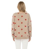 Maglione da donna ZWILLINGSHERZ stile felpa con stampa a cuori – Pullover invernale a girocollo (Modello 47056: Beige/Rosso o Rosa/Rosso)
