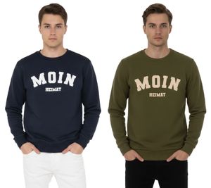 ZWILLINGSHERZ "MOIN HEIMAT" Men's Crew Neck Sweatshirt – Maritime Winter Pullover (Model 47061) – Dark Blue or Khaki Green