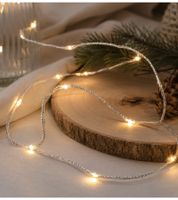 Stylische LICHTMOMENTE LED-Draht mit Schmuckband Lichterkette mit Timerfunktion 3,2 Meter 20 LEDs warmweiße Mikro-LED-Lämpchen 9844144 Silber