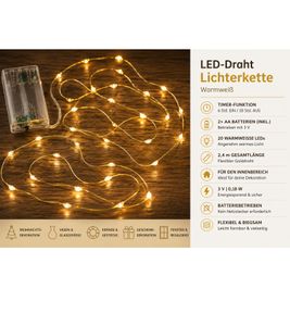 Sparkling LICHTMOMENTE LED wire string light with timer function, 2.4 meters, 20 warm-white micro-LEDs, 9843546 Gold