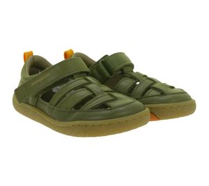 Sandales pieds nus GROUNDIES Noto confortables pour enfants, avec semelle TrueSense, en cuir véritable, pour filles et garçons, GND-310268-10, vert kaki