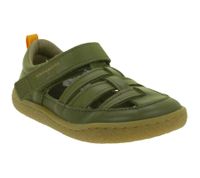 Sandales pieds nus GROUNDIES Noto confortables pour enfants, avec semelle TrueSense, en cuir véritable, pour filles et garçons, GND-310268-10, vert kaki