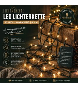 Atmospheric LICHTMOMENTE LED string lights with timer function – 4.2 meters, 40 color-changing micro-LEDs (Black, Model 7667605)