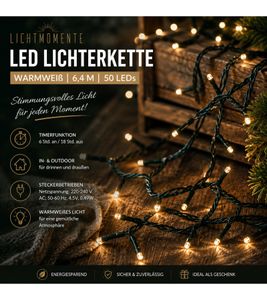 Atmospheric LICHTMOMENTE LED string lights with timer function – 6.4 meters, 50 warm-white micro-LEDs (7668209), dark green
