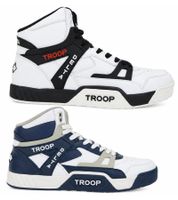WORLD OF TROOP Delta High High-Top Sneakers (Unisex/Retro/Skater Style) – Model 80102 – White/Blue, White/Black, or Black