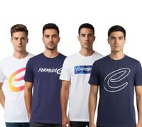 Distinctive Formula E men's cotton T-shirt featuring the Formula E logo – a summer shirt available in White, White/Multicolor, or Navy Blue