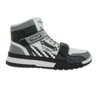 Zapatillas altas WORLD OF TROOP Cobra High para hombre y mujer, estilo retro (modelo 80104). Disponibles en blanco, negro y amarillo, blanco, gris y rojo, o blanco y negro.