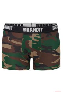 Comodi boxer da uomo Brandit con logo, confezione da 2, in cotone, fantasia mimetica Woodland Darkcamo.