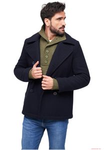 klassischer Brandit Herren Pea Coat Wollmantel Navy