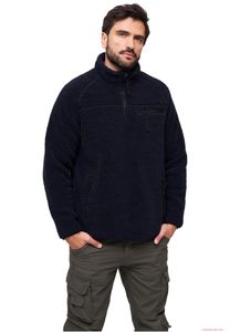 warm Brandit men's teddy fleece Troyer Navy