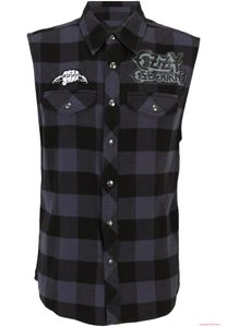 striking Brandit Ozzy sleeveless check shirt, black and grey