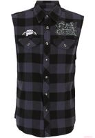 striking Brandit Ozzy sleeveless check shirt, black and grey