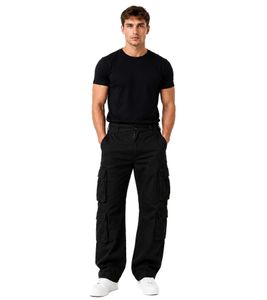 Rugged Brandit Pure Vintage Men's Cotton Cargo Trousers – Outdoor & Work Pants with 8 Pockets (B1003-00007 Black)