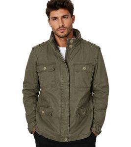 Stylish Build Your Brand Britannia Men's Cotton Field Jacket with Stand-Up Collar and Hood B3116 Olive