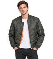 Blouson aviateur (bomber) classique Brandit MA1 pour homme – Veste de mi-saison avec doublure matelassée – Modèle B3149 – Vert olive/Orange
