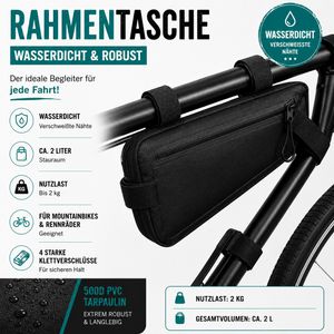 Waterproof frame bag with welded seams – approx. 2L total capacity – Black (A0001293)