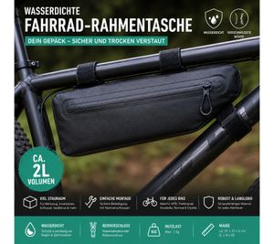 Wasserdichte Fahrrad-Rahmentasche mit verschweißten Nähten ca. 2 Liter Robuste Bikepacking Tasche für MTB, Trekking- & Rennrad A0001294 Schwarz