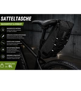 Waterproof bicycle saddle bag with welded seams – approx. 6L total capacity – Black (A0001293)