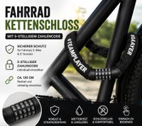 Fahrrad-Kettenschloss mit 5-stelligem Zahlencode ca. 120 cm Robustes Zahlenschloss für Fahrrad, E-Bike & E-Scooter A0008352 Schwarz