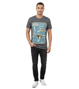 T-shirt pour homme RE:COVERED x STAR WARS X-Wing Starfighter – Gris (motif sur le devant, coton, manches courtes, AKSTW2214)