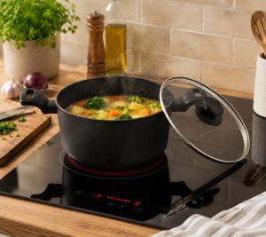 Mini pentola in alluminio Accademia Mugnano da 20 cm con coperchio in vetro – Antiaderente – Made in Italy – Nero