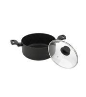 Mini olla de aluminio Accademia Mugnano de 20 cm con tapa de vidrio – Antiadherente – Fabricada en Italia – Negra