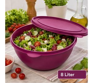 Práctico recipiente para alimentos de 8 litros con tapa – Bol grande de plástico para guardar ensaladas, fruta y comida morado