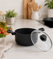 Mini pentola in alluminio Accademia Mugnano da 16cm con coperchio in vetro – Antiaderente – Made in Italy – Nero