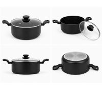 Mini pentola in alluminio Accademia Mugnano da 16cm con coperchio in vetro – Antiaderente – Made in Italy – Nero