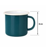 Mug classique en émail 350 ml (8 cm) – Acier émaillé résistant – Résistant à la chaleur et adapté au contact alimentaire – Bleu pétrole/Blanc