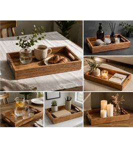 Plateau en bois de manguier avec poignées, planche à découper, plateau petit-déjeuner, 34 x 16 x 3,5 cm, 126840, marron