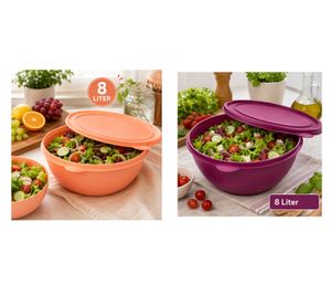 Récipient alimentaire pratique de 8 litres avec couvercle – Grand saladier en plastique orange/pêche ou violet