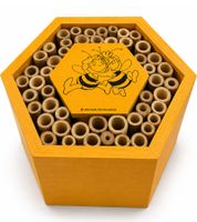 Die Biene Maja & Willi Bienenhotel im Waben-Design mit vielen natürlichen Bambusröhren Insekten-Hotel 15,5 x 11,8 x 17,8 cm Gelb