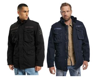 Rugged Brandit M65 Giant Men's Field Jacket (Model B3101) – a cotton transitional jacket with a hood, available in Black or Navy Blue.