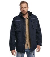 Rugged Brandit M65 Giant Men's Field Jacket (Model B3101) – a cotton transitional jacket with a hood, available in Black or Navy Blue.