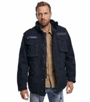 Rugged Brandit M65 Giant Men's Field Jacket (Model B3101) – a cotton transitional jacket with a hood, available in Black or Navy Blue.