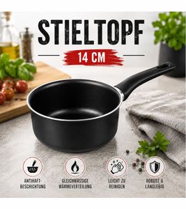 accademia mugnano Mini-Stielkasserolle 14 cm – Aluminium Antihaftbeschichtung Mini-Stieltopf mit Griff Made in Italy Schwarz