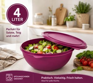 Praktische Frischhaltedose mit Deckel 4 Liter – Große Kunststoffschüssel zur Aufbewahrung von Salaten, Obst & Lebensmitteln Lila