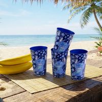 4er Set Stitch Trinkbecher in 350ml mit Stitch-Motiv Mehrwegbecher Kunststoff-Becher Blau