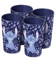 4er Set Stitch Trinkbecher in 350ml mit Stitch-Motiv Mehrwegbecher Kunststoff-Becher Blau